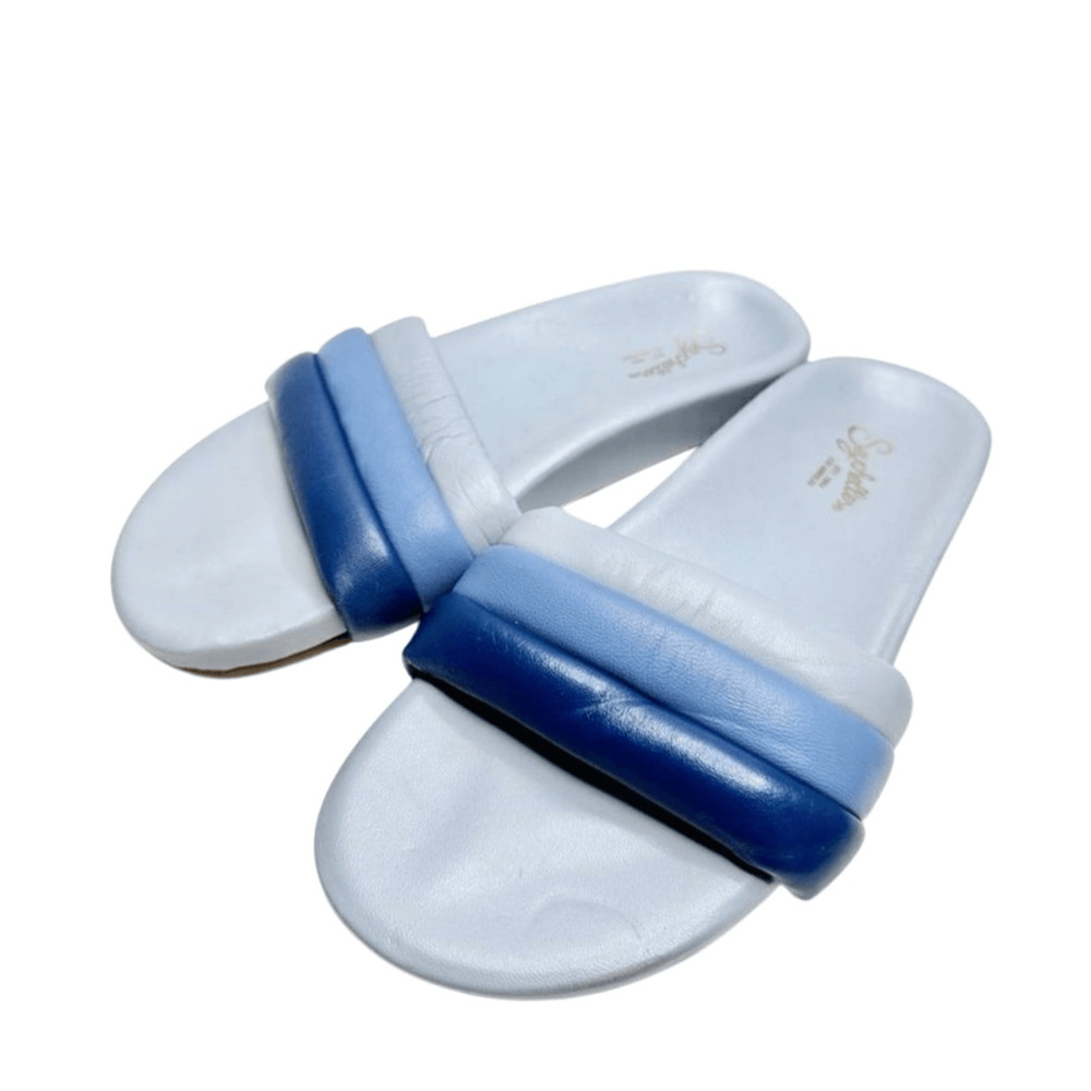 Seychelles‎ Sandals Size 7 Leather Low Key Blue Bright Open Toe Slides